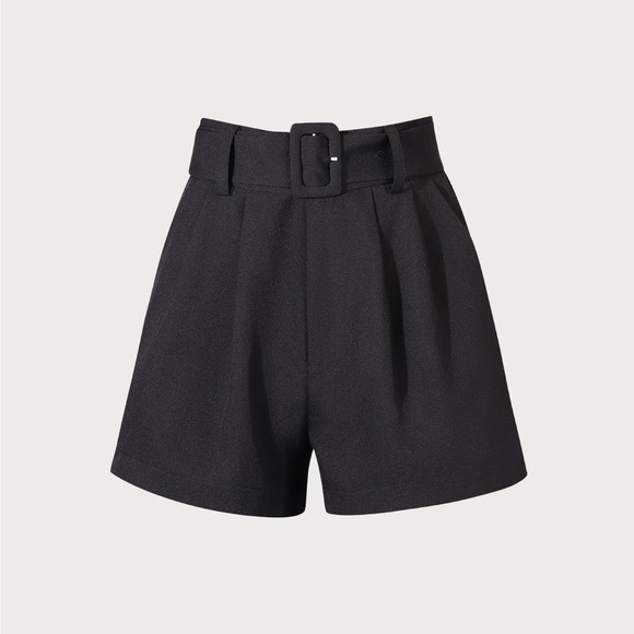 Rihoas Black High-waisted Pleated Belted Shorts - Picture 6 of 7